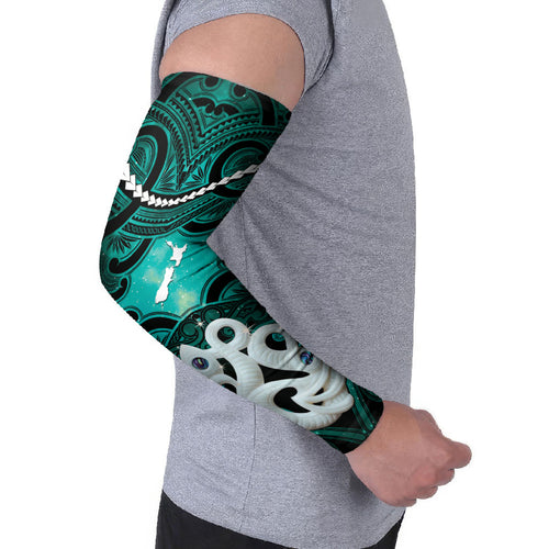 Personalised Maori Matariki Manaia Turquoise Arm Sleeves Maori Kowhaiwhai Pattern Galaxy