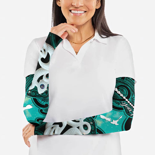 Personalised Maori Matariki Manaia Turquoise Arm Sleeves Maori Kowhaiwhai Pattern Galaxy
