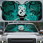 Maori Matariki Manaia Turquoise Auto Sun Shade Maori Kowhaiwhai Pattern Galaxy
