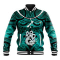 Personalised Maori Matariki Manaia Turquoise Baseball Jacket Maori Kowhaiwhai Pattern Galaxy