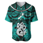 Personalised Maori Matariki Manaia Turquoise Baseball Jersey Maori Kowhaiwhai Pattern Galaxy