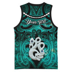 Personalised Maori Matariki Manaia Turquoise Basketball Jersey Maori Kowhaiwhai Pattern Galaxy