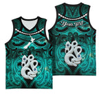 Personalised Maori Matariki Manaia Turquoise Basketball Jersey Maori Kowhaiwhai Pattern Galaxy