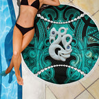 Maori Matariki Manaia Turquoise Beach Blanket Maori Kowhaiwhai Pattern Galaxy