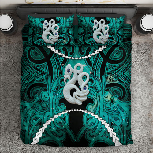Maori Matariki Manaia Turquoise Bedding Set Maori Kowhaiwhai Pattern Galaxy