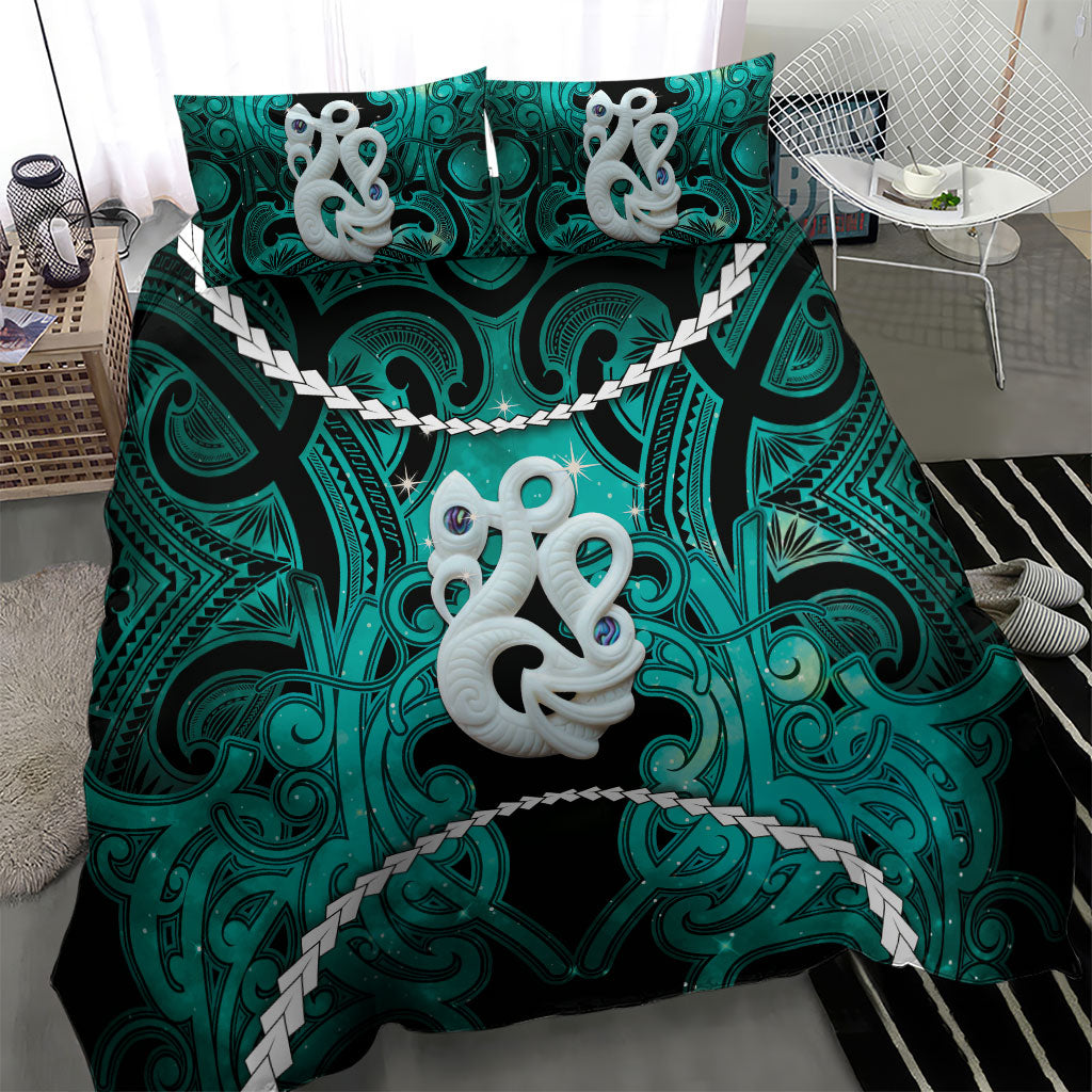 Maori Matariki Manaia Turquoise Bedding Set Maori Kowhaiwhai Pattern Galaxy