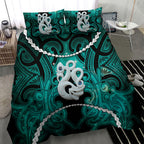 Maori Matariki Manaia Turquoise Bedding Set Maori Kowhaiwhai Pattern Galaxy