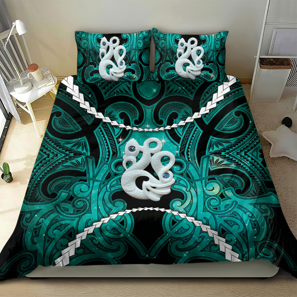 Maori Matariki Manaia Turquoise Bedding Set Maori Kowhaiwhai Pattern Galaxy