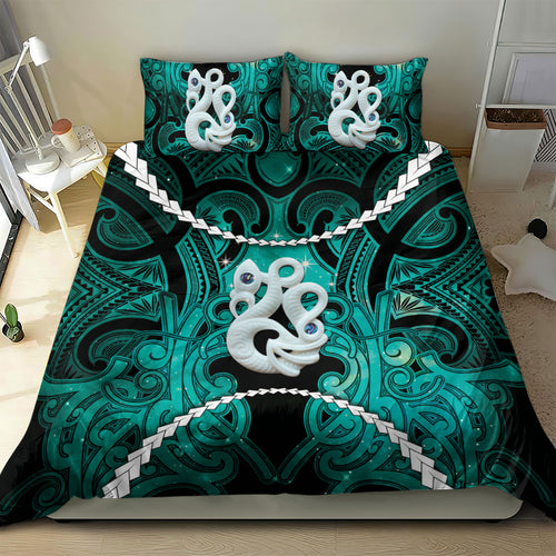 Maori Matariki Manaia Turquoise Bedding Set Maori Kowhaiwhai Pattern Galaxy