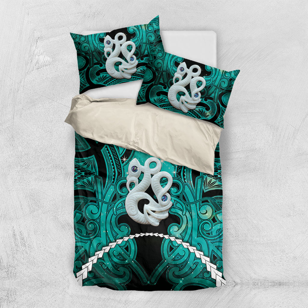 Maori Matariki Manaia Turquoise Bedding Set Maori Kowhaiwhai Pattern Galaxy