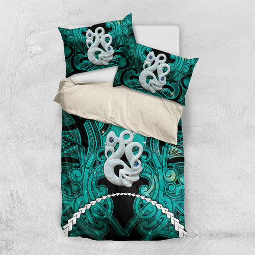 Maori Matariki Manaia Turquoise Bedding Set Maori Kowhaiwhai Pattern Galaxy