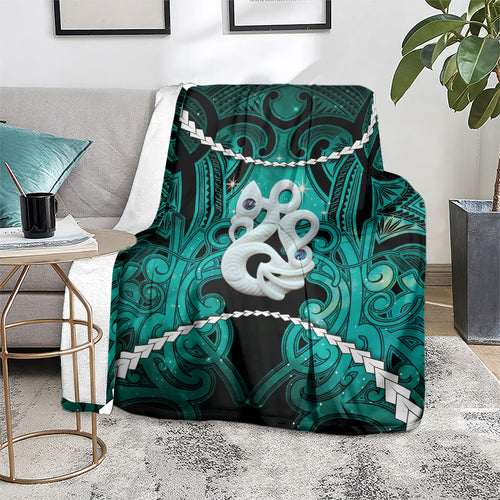 Maori Matariki Manaia Turquoise Blanket Maori Kowhaiwhai Pattern Galaxy