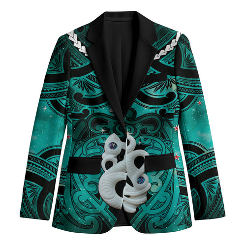 Personalised Maori Matariki Manaia Turquoise Blazer Maori Kowhaiwhai Pattern Galaxy