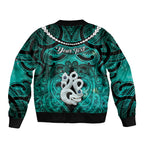 Personalised Maori Matariki Manaia Turquoise Bomber Jacket Maori Kowhaiwhai Pattern Galaxy