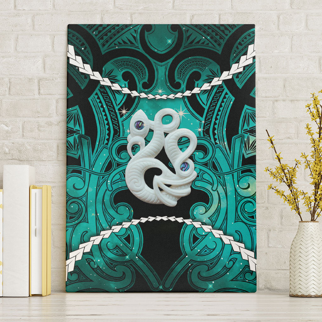 Maori Matariki Manaia Turquoise Canvas Wall Art Maori Kowhaiwhai Pattern Galaxy