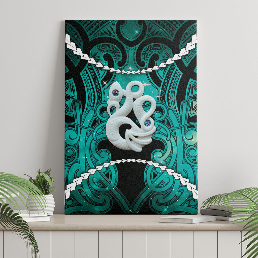 Maori Matariki Manaia Turquoise Canvas Wall Art Maori Kowhaiwhai Pattern Galaxy