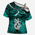 Personalised Maori Matariki Manaia Turquoise Cross Shoulder Shirt Maori Kowhaiwhai Pattern Galaxy