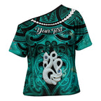 Personalised Maori Matariki Manaia Turquoise Cross Shoulder Shirt Maori Kowhaiwhai Pattern Galaxy