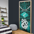 Personalised Maori Matariki Manaia Turquoise Door Cover Maori Kowhaiwhai Pattern Galaxy