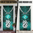 Personalised Maori Matariki Manaia Turquoise Door Cover Maori Kowhaiwhai Pattern Galaxy