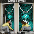 Personalised Maori Matariki Manaia Turquoise Door Cover Maori Kowhaiwhai Pattern Galaxy