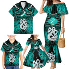 Personalised Maori Matariki Manaia Turquoise Family Matching Mermaid Dress and Hawaiian Shirt Maori Kowhaiwhai Pattern Galaxy