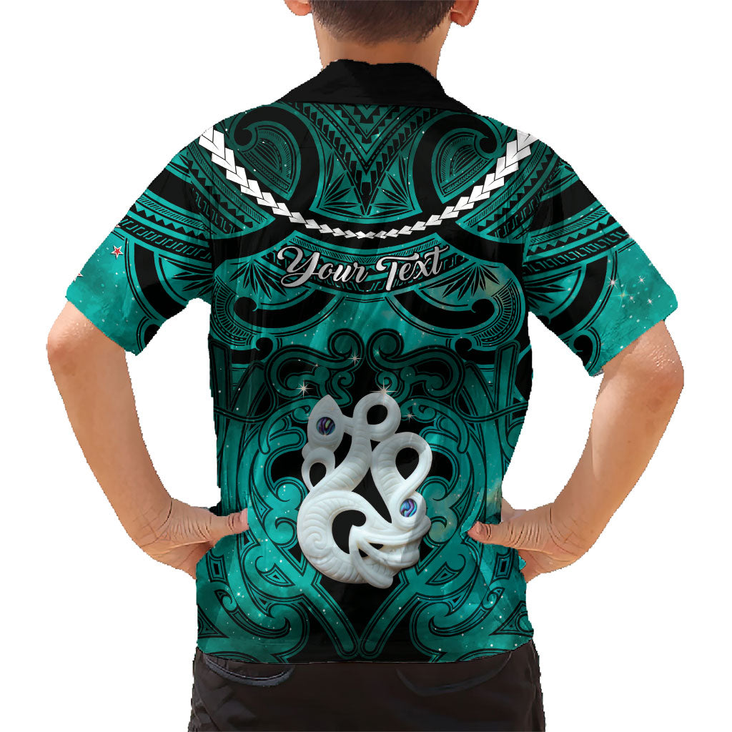 Personalised Maori Matariki Manaia Turquoise Family Matching Mermaid Dress and Hawaiian Shirt Maori Kowhaiwhai Pattern Galaxy