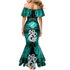 Personalised Maori Matariki Manaia Turquoise Family Matching Mermaid Dress and Hawaiian Shirt Maori Kowhaiwhai Pattern Galaxy