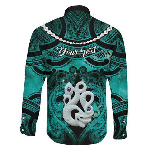 Personalised Maori Matariki Manaia Turquoise Family Matching Off The Shoulder Long Sleeve Dress and Hawaiian Shirt Maori Kowhaiwhai Pattern Galaxy