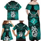 Personalised Maori Matariki Manaia Turquoise Family Matching Off Shoulder Maxi Dress and Hawaiian Shirt Maori Kowhaiwhai Pattern Galaxy