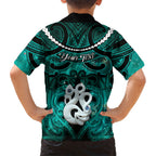 Personalised Maori Matariki Manaia Turquoise Family Matching Off Shoulder Short Dress and Hawaiian Shirt Maori Kowhaiwhai Pattern Galaxy