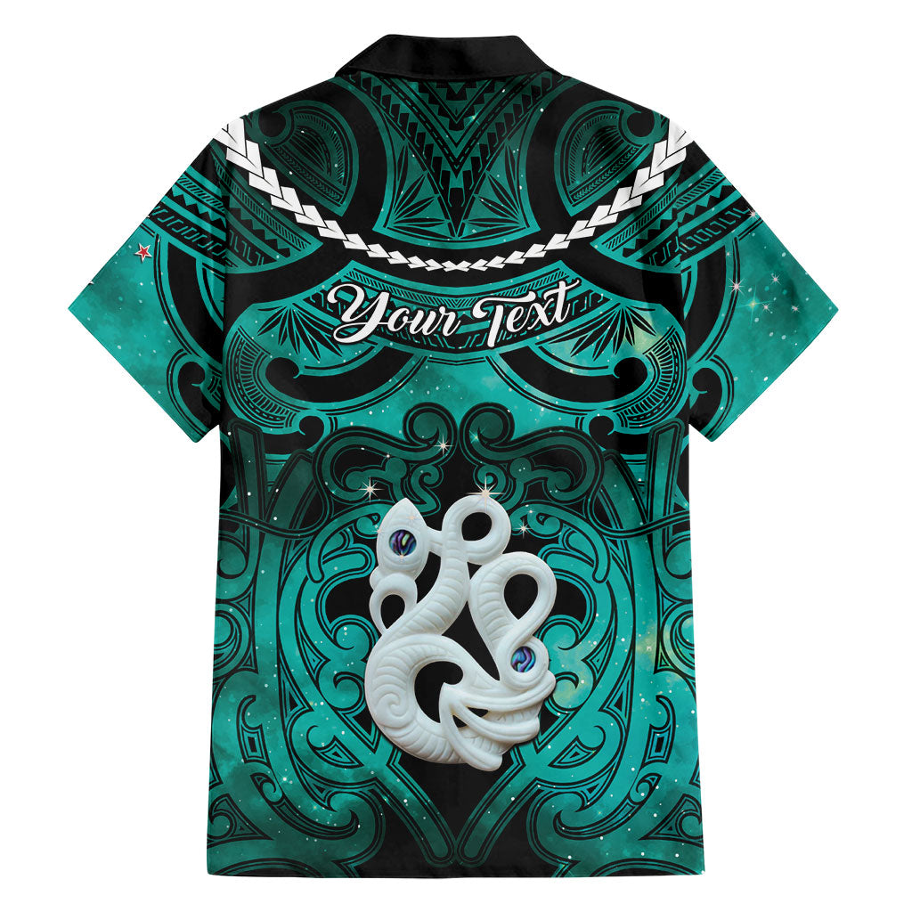Personalised Maori Matariki Manaia Turquoise Family Matching Off Shoulder Short Dress and Hawaiian Shirt Maori Kowhaiwhai Pattern Galaxy