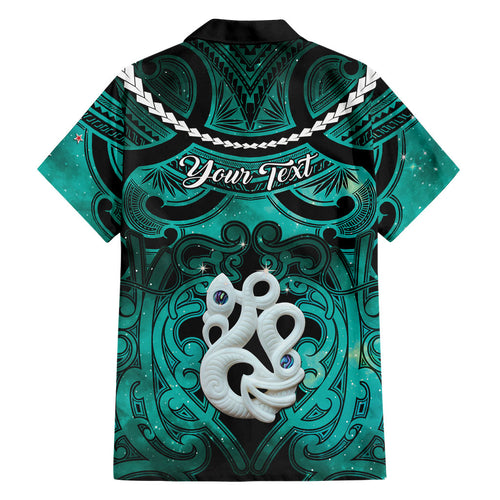 Personalised Maori Matariki Manaia Turquoise Family Matching Short Sleeve Bodycon Dress and Hawaiian Shirt Maori Kowhaiwhai Pattern Galaxy