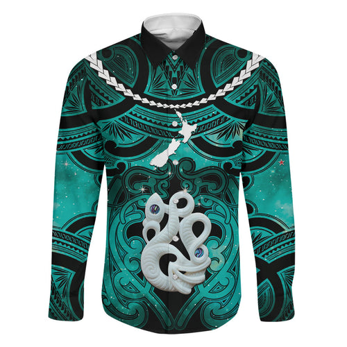 Personalised Maori Matariki Manaia Turquoise Family Matching Summer Maxi Dress and Hawaiian Shirt Maori Kowhaiwhai Pattern Galaxy