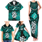 Personalised Maori Matariki Manaia Turquoise Family Matching Tank Maxi Dress and Hawaiian Shirt Maori Kowhaiwhai Pattern Galaxy