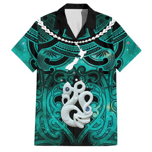 Personalised Maori Matariki Manaia Turquoise Family Matching Tank Maxi Dress and Hawaiian Shirt Maori Kowhaiwhai Pattern Galaxy