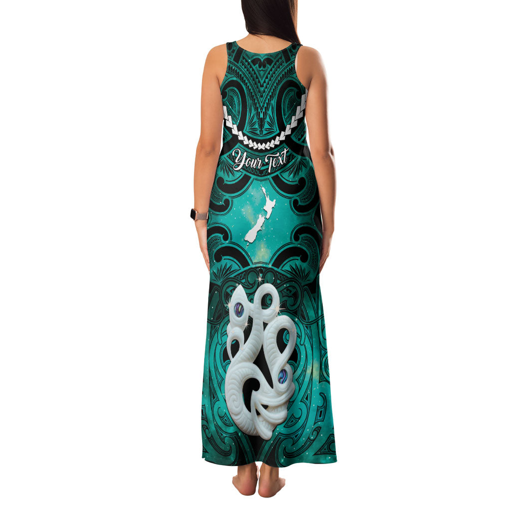 Personalised Maori Matariki Manaia Turquoise Family Matching Tank Maxi Dress and Hawaiian Shirt Maori Kowhaiwhai Pattern Galaxy
