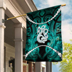 Maori Matariki Manaia Turquoise Garden Flag Maori Kowhaiwhai Pattern Galaxy
