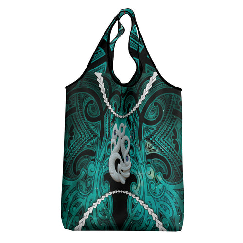 Maori Matariki Manaia Turquoise Grocery Bag Maori Kowhaiwhai Pattern Galaxy