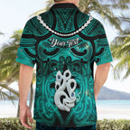 Personalised Maori Matariki Manaia Turquoise Hawaiian Shirt Maori Kowhaiwhai Pattern Galaxy