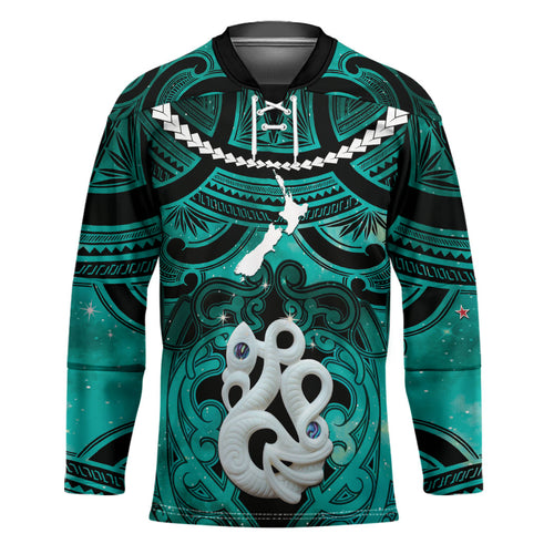 Personalised Maori Matariki Manaia Turquoise Hockey Jersey Maori Kowhaiwhai Pattern Galaxy