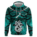 Personalised Maori Matariki Manaia Turquoise Hoodie Maori Kowhaiwhai Pattern Galaxy