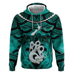 Personalised Maori Matariki Manaia Turquoise Hoodie Maori Kowhaiwhai Pattern Galaxy