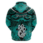 Personalised Maori Matariki Manaia Turquoise Hoodie Maori Kowhaiwhai Pattern Galaxy