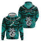 Personalised Maori Matariki Manaia Turquoise Hoodie Maori Kowhaiwhai Pattern Galaxy