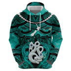 Personalised Maori Matariki Manaia Turquoise Hoodie Maori Kowhaiwhai Pattern Galaxy