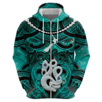 Personalised Maori Matariki Manaia Turquoise Hoodie Maori Kowhaiwhai Pattern Galaxy