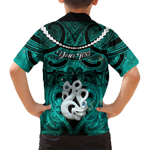 Personalised Maori Matariki Manaia Turquoise Kid Hawaiian Shirt Maori Kowhaiwhai Pattern Galaxy