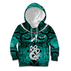 Personalised Maori Matariki Manaia Turquoise Kid Hoodie Maori Kowhaiwhai Pattern Galaxy
