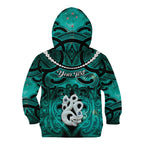 Personalised Maori Matariki Manaia Turquoise Kid Hoodie Maori Kowhaiwhai Pattern Galaxy